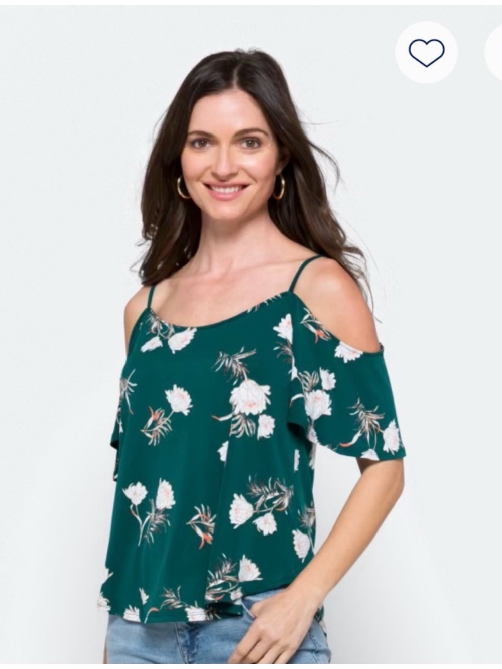 Kaileigh Dark Green Floral Cold Shoulder Knit Top Medium Boho